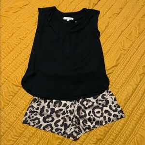 Black Sleeveless Top with Leopard Print Shorts